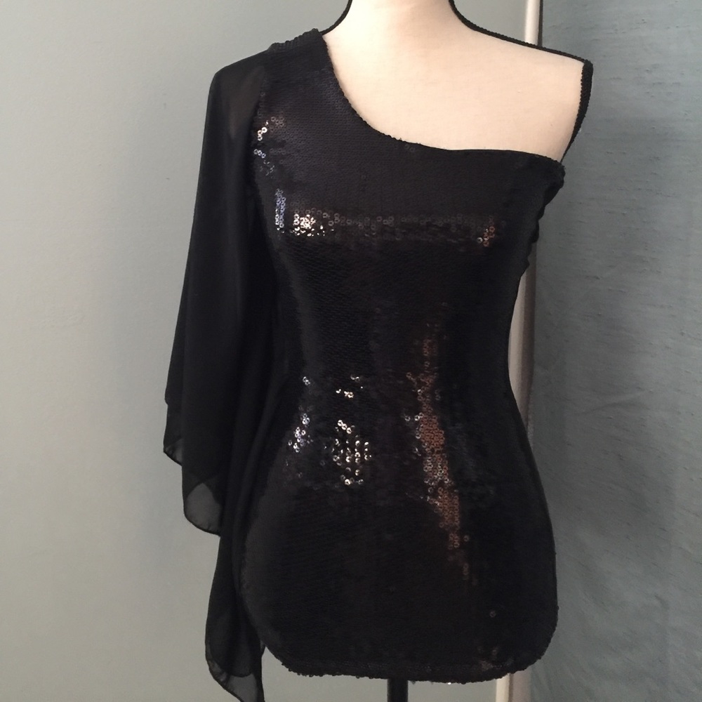 Arden B black sequin one shoulder top holiday
